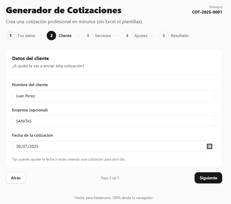 Paso de datos del cotizador
