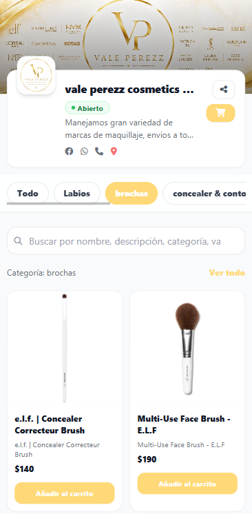 Vista móvil de la tienda digital 10