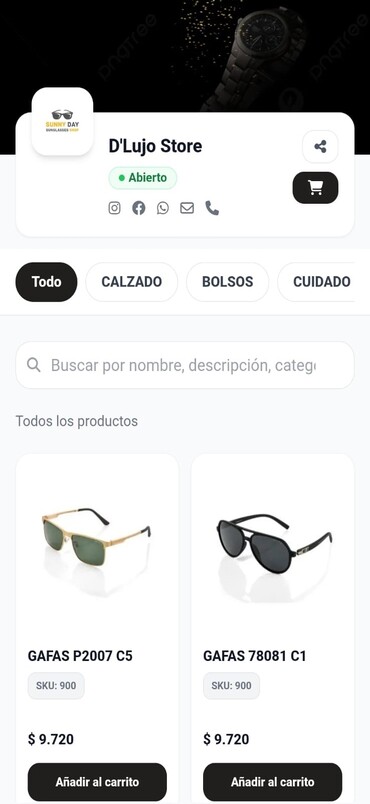 Vista móvil de la tienda digital 9