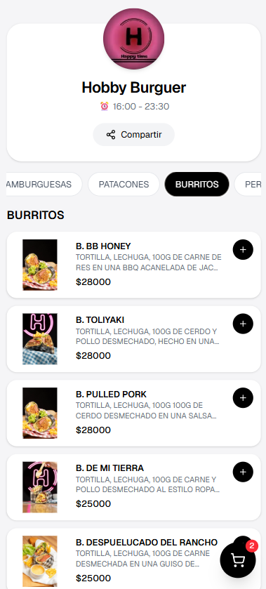 Menu digital en celular
